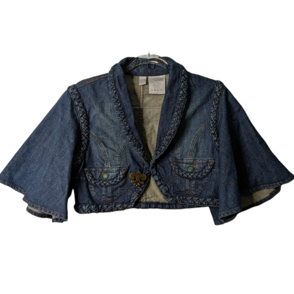 Dereon Cropped Jean Jacket Fitted Flutter Sleeve Early 2000's XL